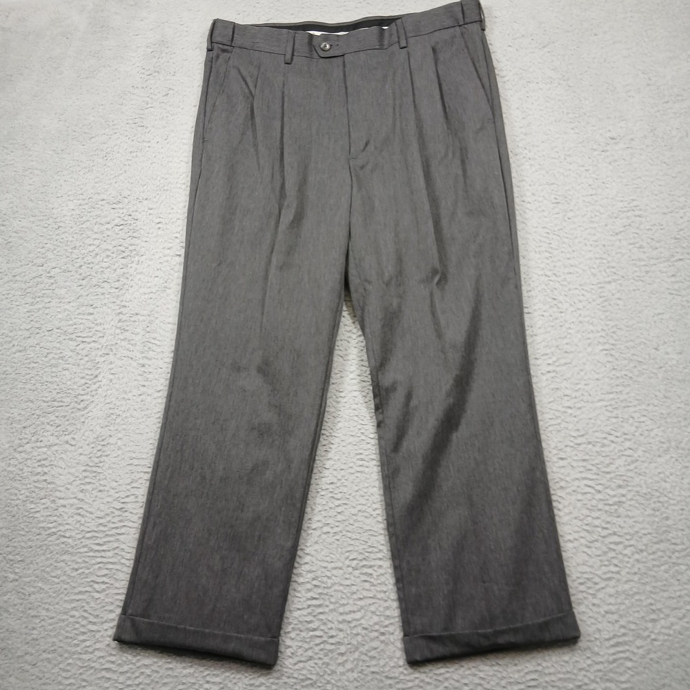 Perry Ellis Portfolio Pants Mens 36x29 Gray Pleated Dress Slacks Cuffed‎ Hem